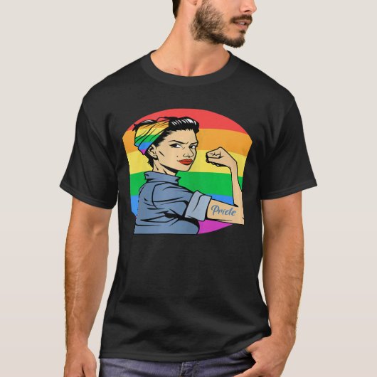 Womens LGBT Gay Lesbian Pride Feminist Rainbow Fla T-shirt (Voorkant)