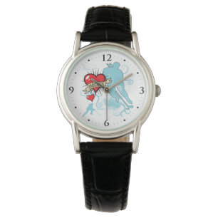 Women's Love Heart Hockey Tattoo stijl horloge