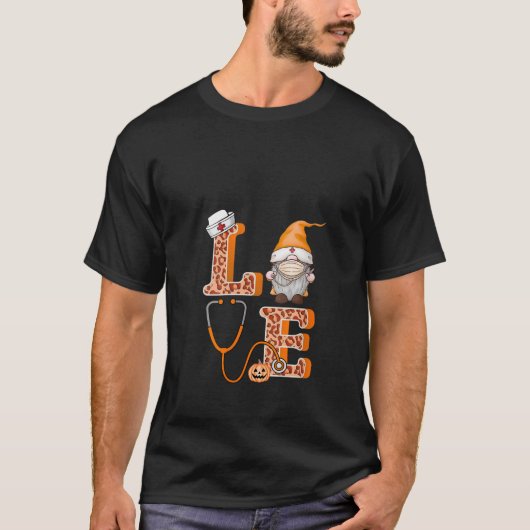 Womens Love Nurse Pumpkin Gnome Halloween Fall Scr T-shirt (Voorkant)