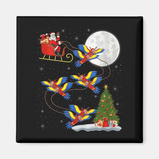 Womens Macaw Parrots Santa Sleigh Flying Funny Mag Magneet (Voorkant)