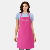 Womens Magenta Hot Pink Script Monogram Chef Schort (Gedragen)