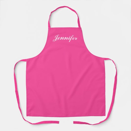 Womens Magenta Hot Pink Script Monogram Chef Schort (Voorkant)
