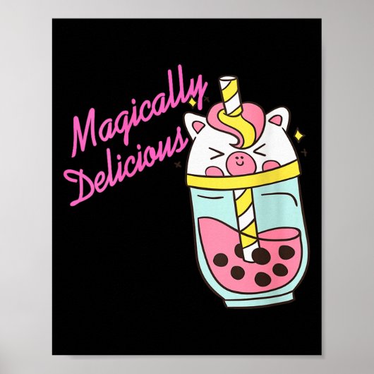 Womens Magically Delicious Unicorn Boba Kawaii Bub Poster (Voorkant)