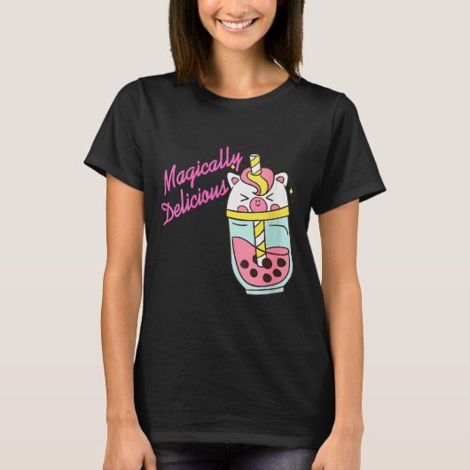 Womens Magically Delicious Unicorn Boba Kawaii Bub T-shirt (Voorkant)