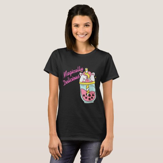 Womens Magically Delicious Unicorn Boba Kawaii Bub T-shirt (Voorkant volledig)