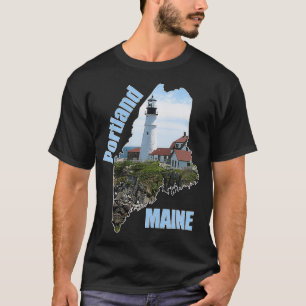Womens Maine Portland Vuurtoren Zomer Shoreline T-shirt