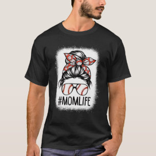Womens mama Life Messy Bun Softball Baseball Moede T-shirt