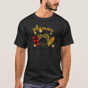 Womens Mamaw Life Leopard Pset Hearts Messine Bun T-shirt