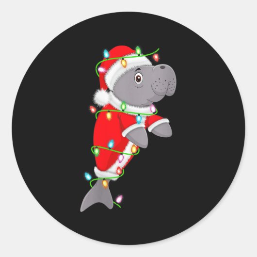 Womens Manatee Christmas Lights Santa Costume Cute Ronde Sticker (Voorkant)
