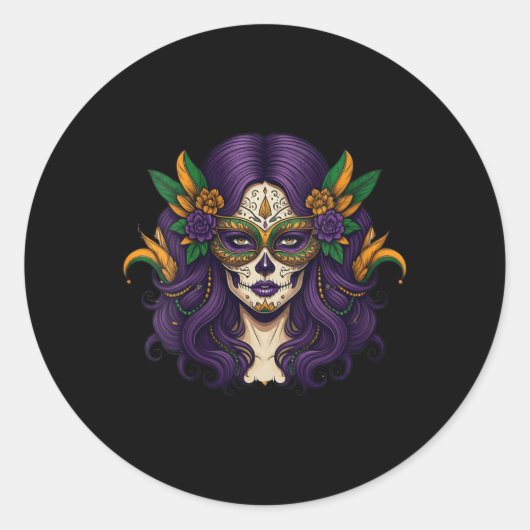 Womens Mardi Gras Costume Women Sugar Skull Carniv Ronde Sticker (Voorkant)