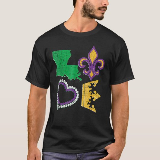 Women's Mardi Gras Shirt I Love Mardi Gras Distres (Voorkant)