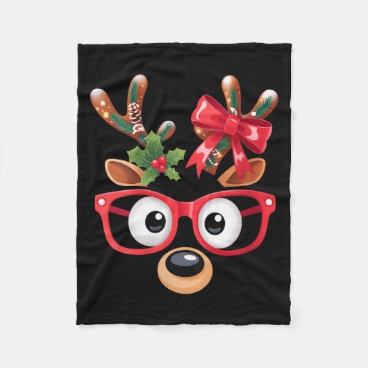 Womens Matching Family Christmas Reindeer Face Gle Fleece Deken (Voorkant)