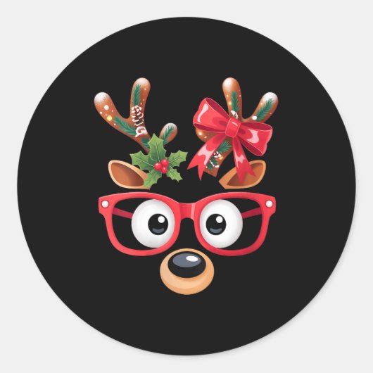 Womens Matching Family Christmas Reindeer Face Gle Ronde Sticker (Voorkant)