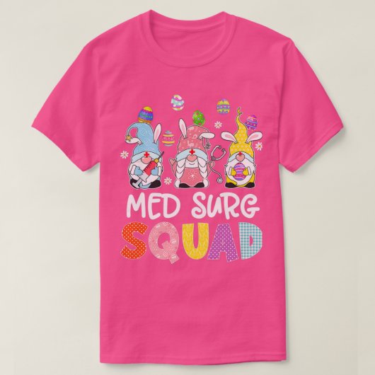 Womens Med Surg Squad Bunny Gnome Eggs Hunting Nur T-shirt (Design voorkant)