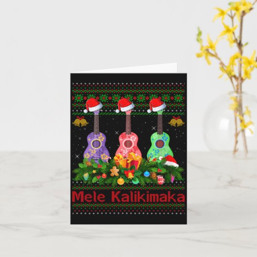 Womens Mele Kalikimaka Ukulele Guitar Ugly Xmas Sw Kaart (Gele Bloem)