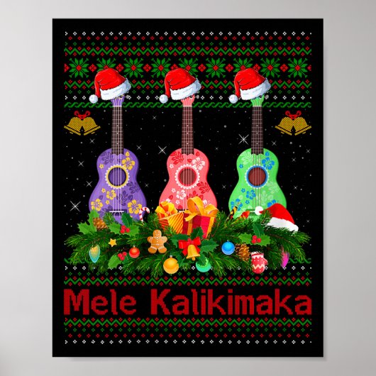 Womens Mele Kalikimaka Ukulele Guitar Ugly Xmas Sw Poster (Voorkant)