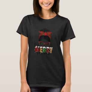Womens Mema Messy Bun Buffalo met kerstmis T-shirt