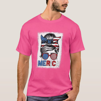 Womens Merica Moeder Meisje Amerikaanse Vlag Messy T-shirt