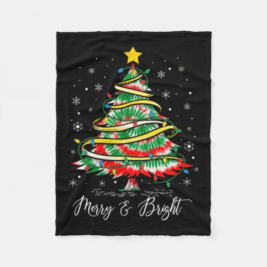 Womens Merry &amp; Bright Merry Christmas Tree Tie Fleece Deken (Voorkant)