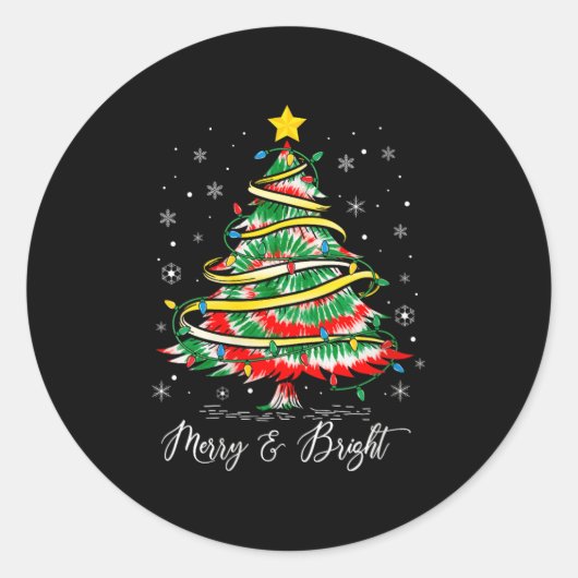 Womens Merry &amp; Bright Merry Christmas Tree Tie Ronde Sticker (Voorkant)