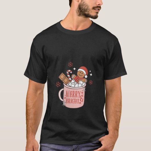 Womens Merry and Bright Gingerbread Hat Santa Hot  T-shirt (Voorkant)