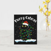 Womens Merry Catmas Cat Wearing Santa Hat Black Ca Kaart (Gele Bloem)