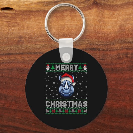 Womens Merry Christmas 2025 Rhino Santa Hat Ugly X Sleutelhanger (Voorkant)