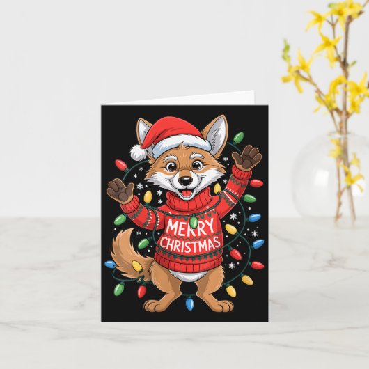 Womens Merry Christmas Fox Festive Woodland Winter Kaart (Gele Bloem)