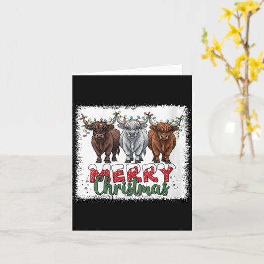 Womens Merry Christmas Scottish Highland Cow Xmas  Kaart (Gele Bloem)