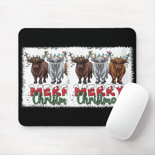 Womens Merry Christmas Scottish Highland Cow Xmas  Muismat (Met muis)