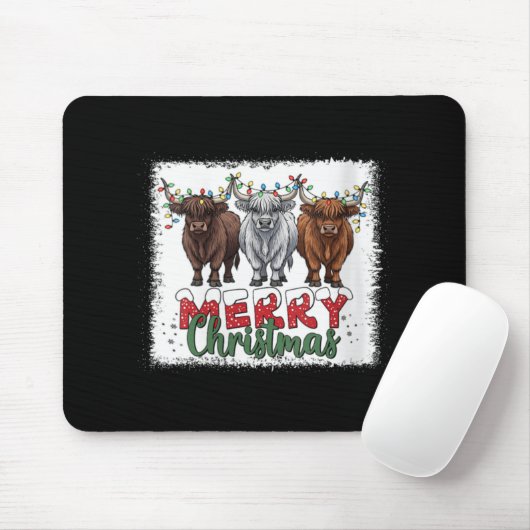 Womens Merry Christmas Scottish Highland Cow Xmas Muismat (Met muis)