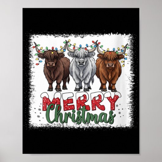 Womens Merry Christmas Scottish Highland Cow Xmas Poster (Voorkant)