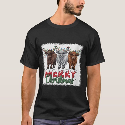 Womens Merry Christmas Scottish Highland Cow Xmas  T-shirt (Voorkant)