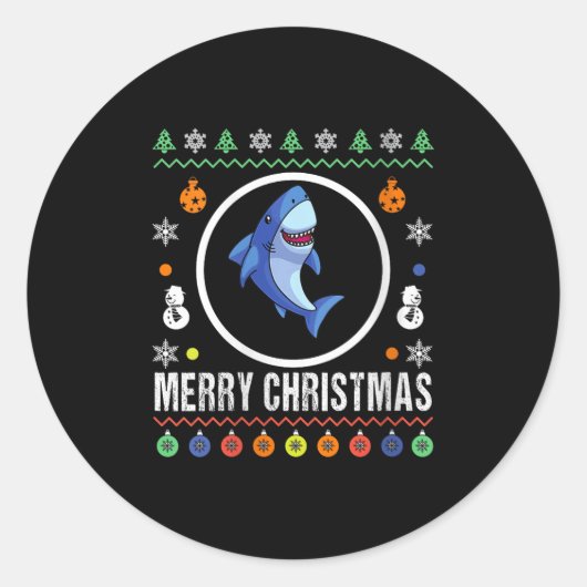 Womens Merry Christmas Shark Ugly Sweater Xmas Kni Ronde Sticker (Voorkant)