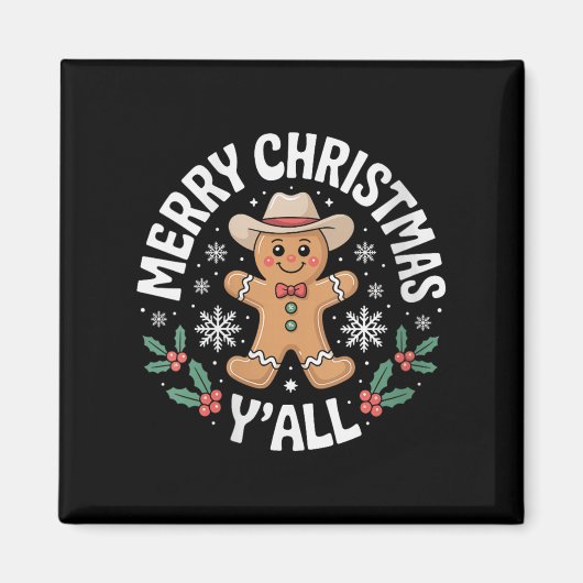 Womens Merry Christmas Yall Gingerbread Cowboy How Magneet (Voorkant)