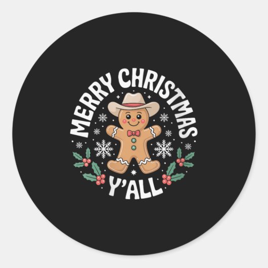 Womens Merry Christmas Yall Gingerbread Cowboy How Ronde Sticker (Voorkant)