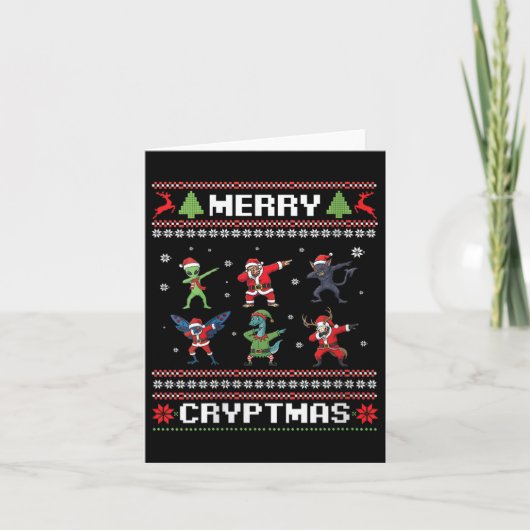 Womens Merry Cryptmas Dabbing Cryptid Monsters Fun Kaart (Voorkant)
