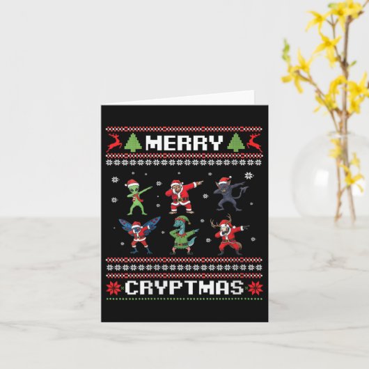 Womens Merry Cryptmas Dabbing Cryptid Monsters Fun Kaart (Gele Bloem)