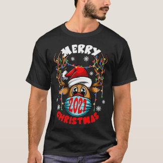 Womens Merry Kerstmis 2021 Rudolph Reindeer in Ma T-shirt