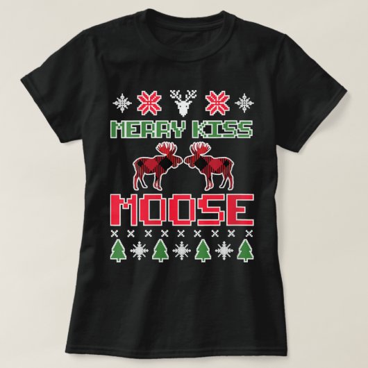Womens MERRY KISS MOOSE FUNNY CHRISTMAS Xmas-cadea T-shirt (Design voorkant)
