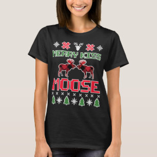 Womens MERRY KISS MOOSE FUNNY CHRISTMAS Xmas-cadea T-shirt