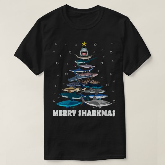 Womens Merry Sharkmas Funny Shark Kerstboom F T-shirt (Design voorkant)
