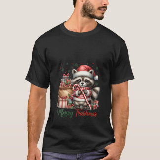 Womens Merry Trashmas Cute Santa Raccoon Lover Can T-shirt