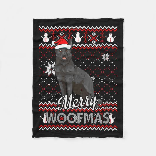 Womens Merry Woofmas Black German Shepherd Dog San Fleece Deken (Voorkant)