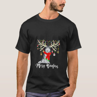 Womens Merry Woofmas Siberian Husky Reindeer Chris T-shirt