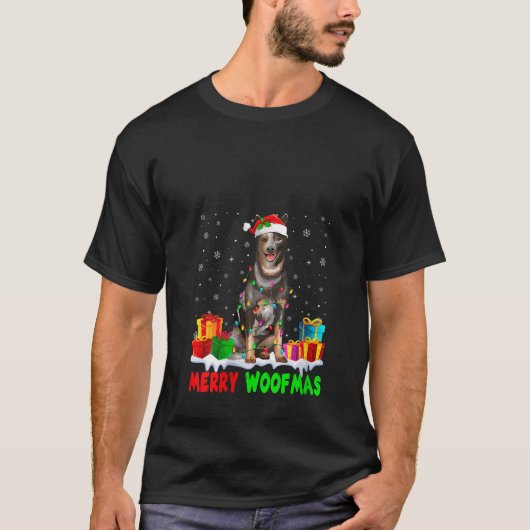Womens Merry Woofmas Xmas Lights Cute Australian C T-shirt (Voorkant)