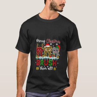Womens Merry Xmas Brush Them All Plaid Leopard Rei T-shirt
