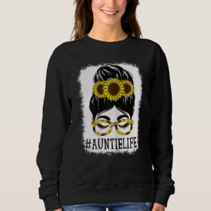 Womens Messy Bun Auntie Life Grandma Sunflower Cu Trui