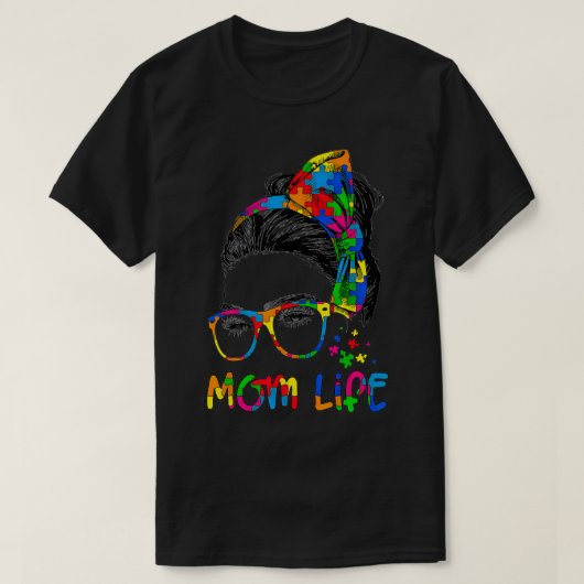 Womens Messy Bun Leopard Autistic Autism Awareness T-shirt (Design voorkant)
