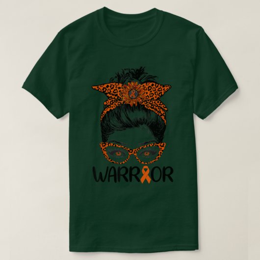 Womens Messy Bun Leopard Oranje Warrior Leukemie A T-shirt (Design voorkant)